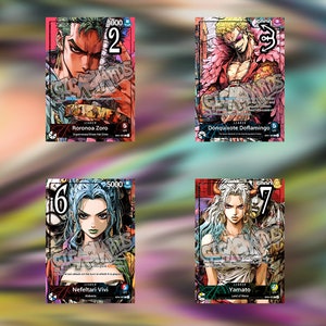 Conjunto de Líder Especial One Piece, estilo JJBA, jogo de cartas personalizado para troca, Luffy, Zoro, Doflamingo, Boa Hancock, joias, Bonney, Nami, Vivi, Yamato, Buggy