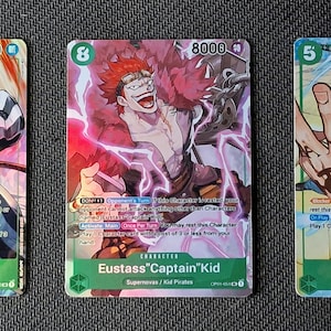 Carte proxy One Piece Holo - Kinemon Eustass "Captain" Kid Trafalgar Law pack de trois - OP01 Personnage vert