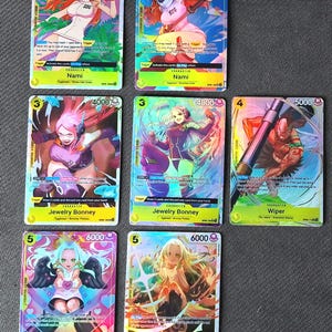 Tarjeta proxy holográfica de One Piece: joyería de Nami, Bonney Wiper S-Snake, personaje OP08, amarillo