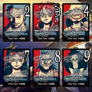 ¡¡¡Una pieza DON!!! - Tarjeta personalizada de la tripulación de Strawhat/Piratas de Mugiwara, Luffy, Zoro, Nami, Usopp, Sanji, Chopper, Nico, Robin, Franky, Brook, Jinbe