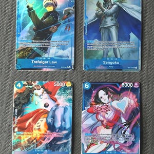 Tarjeta proxy holográfica de One Piece - Trafalgar Law Sengoku Boa Hancock Jinbe pack - OP07 Personaje azul