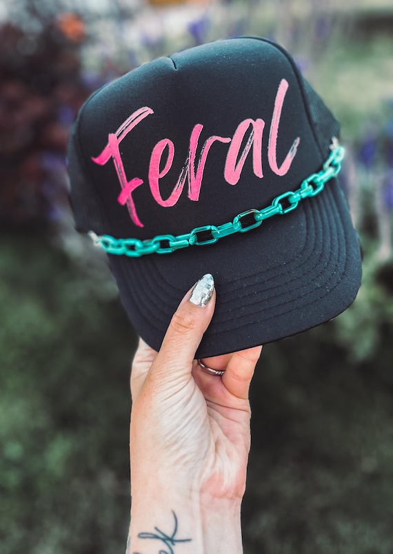 FERAL Black and Pink Trucker Hat Feral Girl Summer Trucker Hat - Etsy main image 2