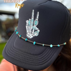 Turquoise Skelly Hand Trucker Hat