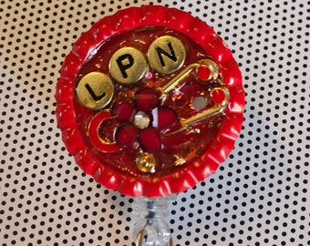 Cute red stethascope LPN badge holder