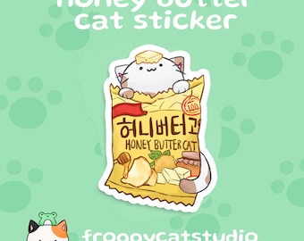 Honey Butter Cat Sticker: Glossy Vinyl, Laptop Decal