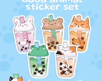 Boba Animals Sticker Set | Kawaii Waterproof Vinyl Stickers