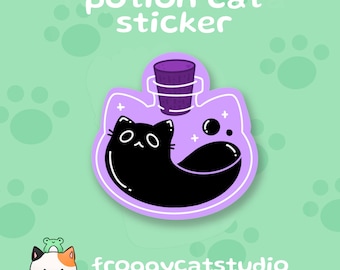Black Cat Potion Sticker: Kawaii Vinyl Decal for Laptop, Water Bottle