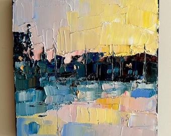 Venice Oil Painting, Impasto on Canvas, Boat Seascape, Italy Wall Art