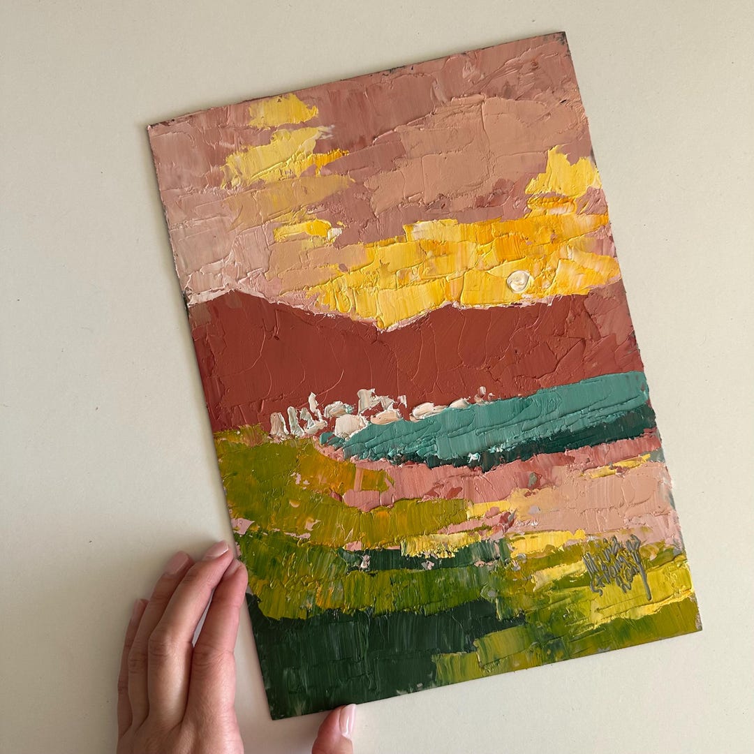 Mountain Landscape Impasto Oil Painting 8 X 12 Sunset Impasto Wall Art ...