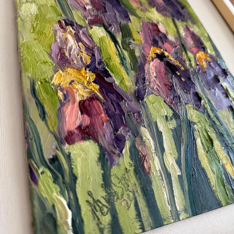 Impasto Iris Painting: Purple Floral Botanical Wall Art (9x12) - Etsy
