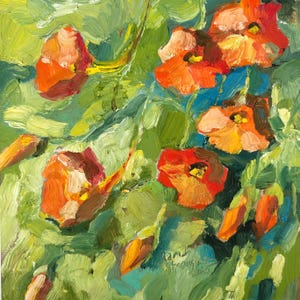 Nasturtium Painting Original oil semi abstract painting 10 by 10 floral painting garden wall art flower home decor nasturtium art klaretsART