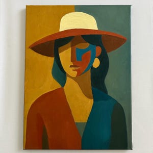 Woman Face Painting canvas 12 by 16 abstract woman portrait face artwork original painting woman in a hat contemporary art girl portrait art