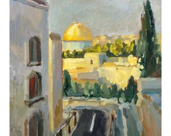 Jerusalem Oil Painting: Western Wall, Israel Impressionist Art (16x16 Canvas)