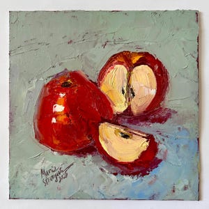 Red Apples Painting 8 x 8 Kitchen Wall Art Apple impressionist Red Delicious Oil Painting Apple still life Fruit Painting fruit home decor