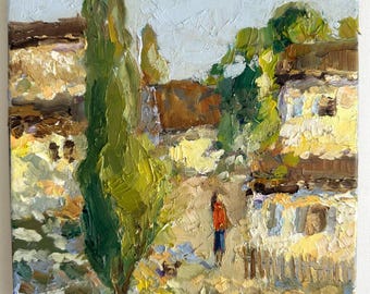 Walk Oil Painting: Southern Village Rural Landscape Art, 8x8 canvas