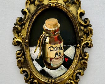 Drink Me Bottle Oil Painting, Alice in Wonderland Art, Gothic Still Life