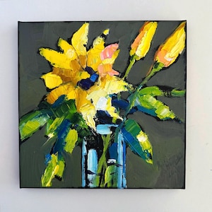 Sunflower Oil Painting: Impasto Floral Still Life Art (8x8)