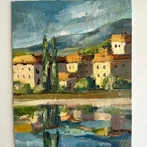 Casas nas montanhas Israel Pintura a óleo original empastada 8 x 10 Paisagem impressionista ensolarada Vila do sul Vista rural Arte de parede