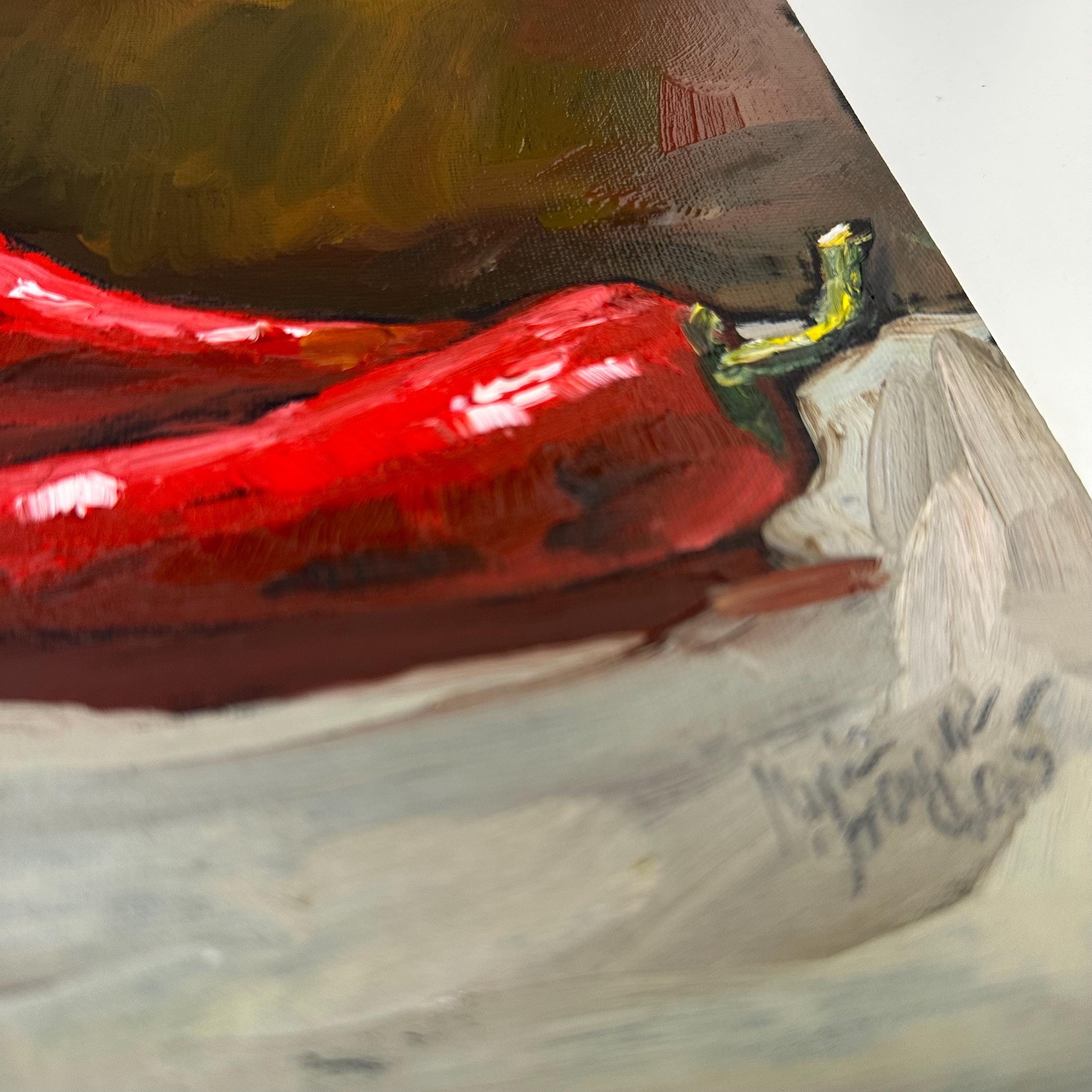 Chili Pepper Oil Painting: Original Kitchen Decor, Pepper Still