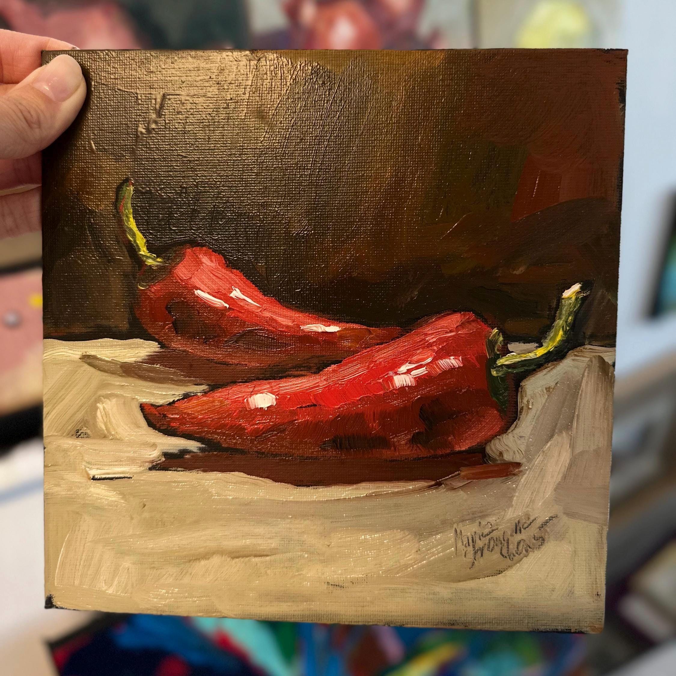 Chili Pepper Oil Painting: Original Kitchen Decor, Pepper Still