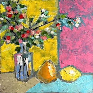 Spring Bouquet Oil Painting: Abstract Floral Still Life, 16x16