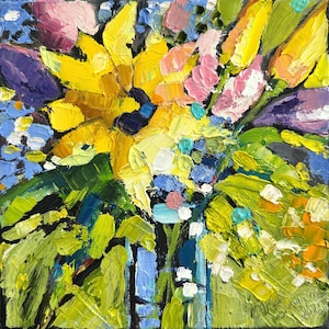 Pastose Sonnenblume Ölgemälde: Helles Blumen Wohndekor, 200x200 Originale
