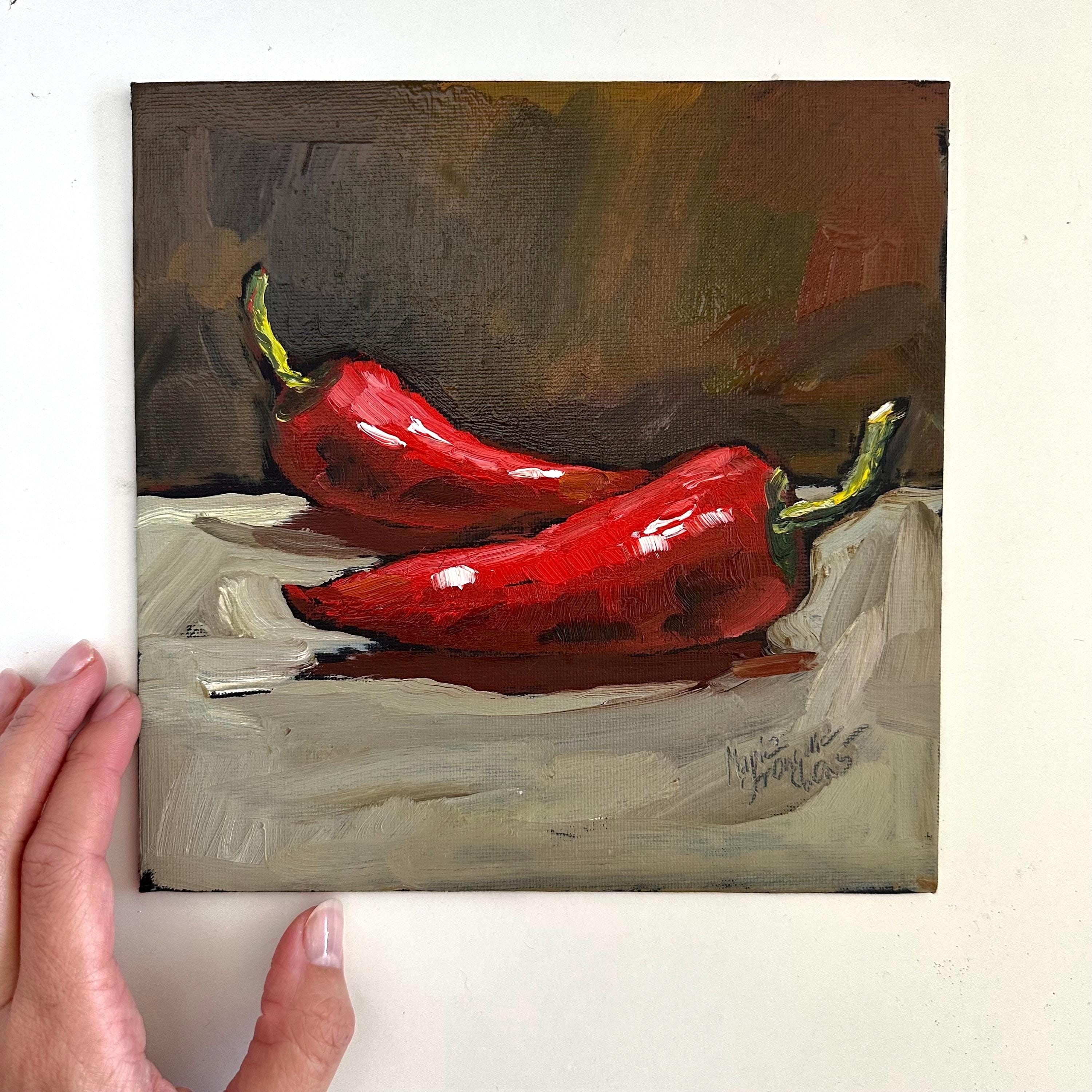 Chili Pepper Oil Painting: Original Kitchen Decor, Pepper Still