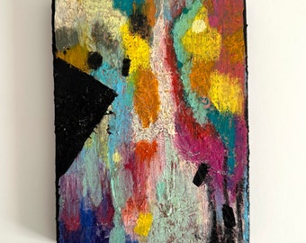 Mixed media 6 x 8 in Original Abstract interior painting on canvas oil pastel acrylic oil sticks varnish expression contemporary wall art