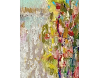 Original Oil Pastel Painting: Autumn Tree, framed wall art 8x12 in