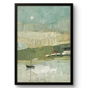 Silêncio. Casas nas montanhas. Paisagem semi-abstrata emoldurada a óleo, 8 por 12, paisagem impressionista, vista rural de uma vila do sul, arte de parede.