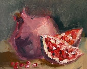 Pomegranate Oil Painting: Still Life Kitchen, Original Wall Art on Canvas