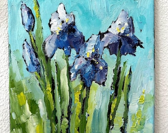 Irises Oil Painting: Floral Impressionist Art, Palette Knife on Canvas