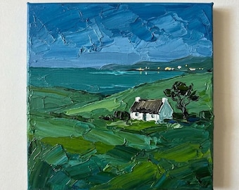Irish Cottage Painting Original Art Impasto Oil Cottagecore Artwork Ireland