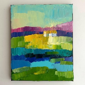 Irische Hügel Malerei pastose Wand Kunst Wildnis Kunstwerk Feld Wiese irische Malerei irische Landschaft Cottage Malerei Irland