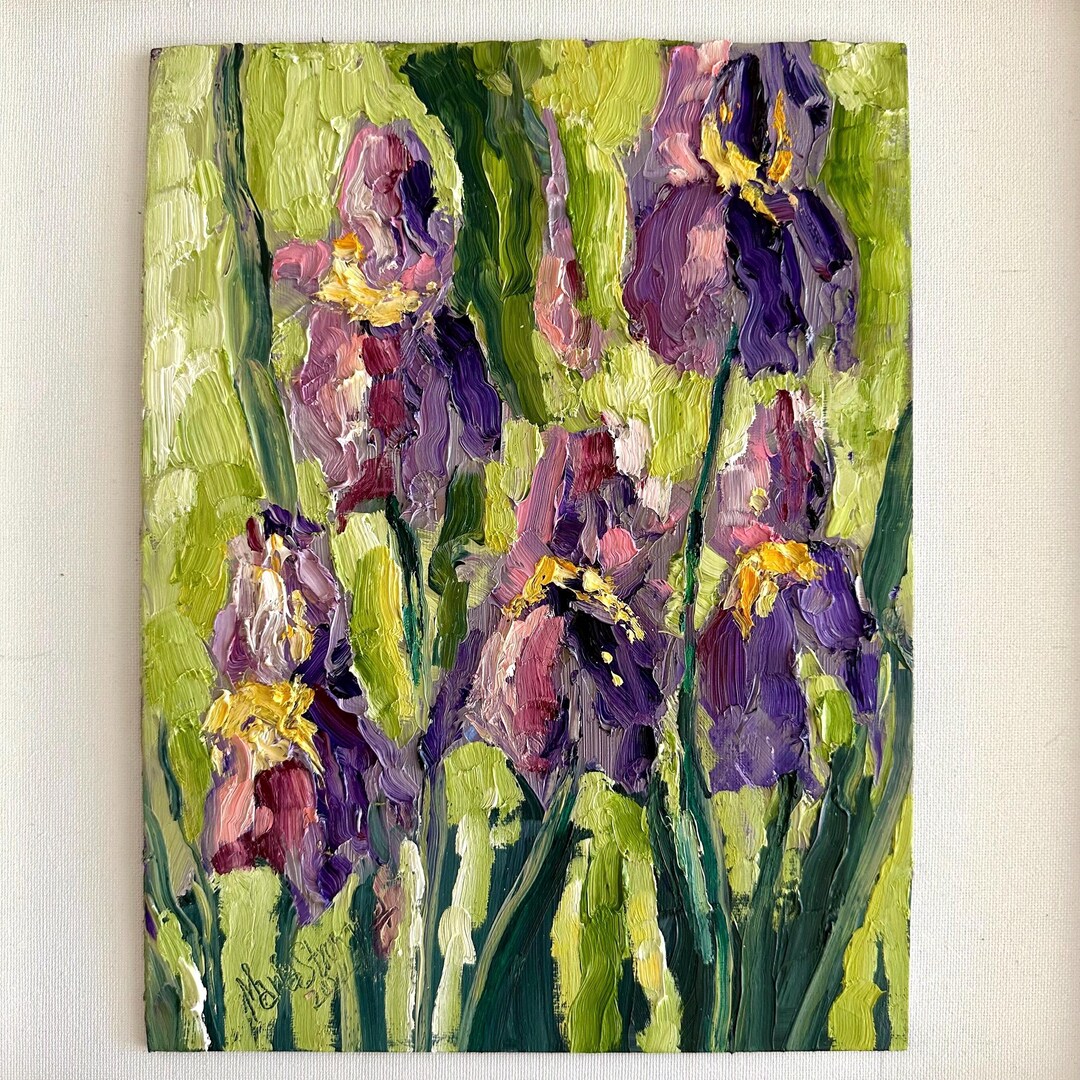 Impasto Iris Painting: Purple Floral Botanical Wall Art (9x12) - Etsy