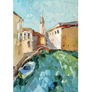 Venice painting 8 x 12 oil painting Old City Italy painting Venice landscape original oil wall art yacht painting Italy Impasto painting