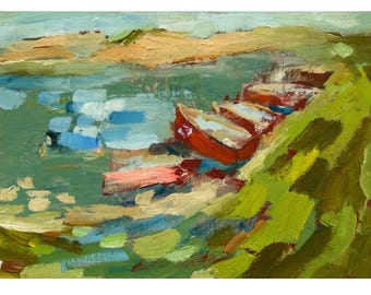Truro Cape Cod Oil Painting: Boat Seascape, Coastal Wall Art 12 x 8 in
