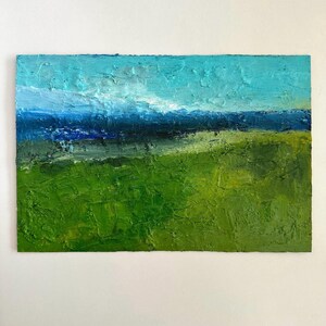 Pintura de prado 12 por 8 pintura de campo escandinava impasto arte de parede paisagem rural semi abstrata pintura a óleo de paisagem marinha arte selvagem
