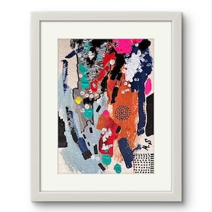 Small Framed Abstract Painting: Mixed Media Collage with Silver Leaf