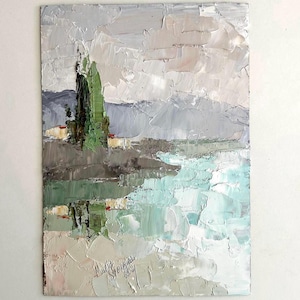 Paisagem de montanha sul arte de parede pintura impasto 8 por 12 pintura de casa de montanha cipreste arte de parede vila paisagem marinha impasto arte