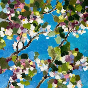 Blossoms painting 12 x 12 impasto flowers wall art flowering tree semi abstract painting floral contemporary flower wall art spring painting