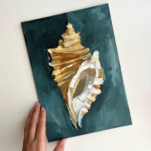 Pintura de concha bege Ostra Arte original 8 por 12 Pintura impasto Semi abstrata Ostra Arte de parede Decoração de quarto praiano elegante Arte subaquática