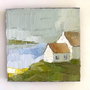 Irish Cottage Ölgemälde, Seelandschaft, Paletten-Messer-Kunst (200x200)