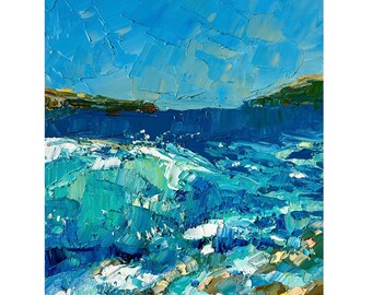 Coastal Wave Impasto Painting: Original Seascape Art, 11x14 Canvas