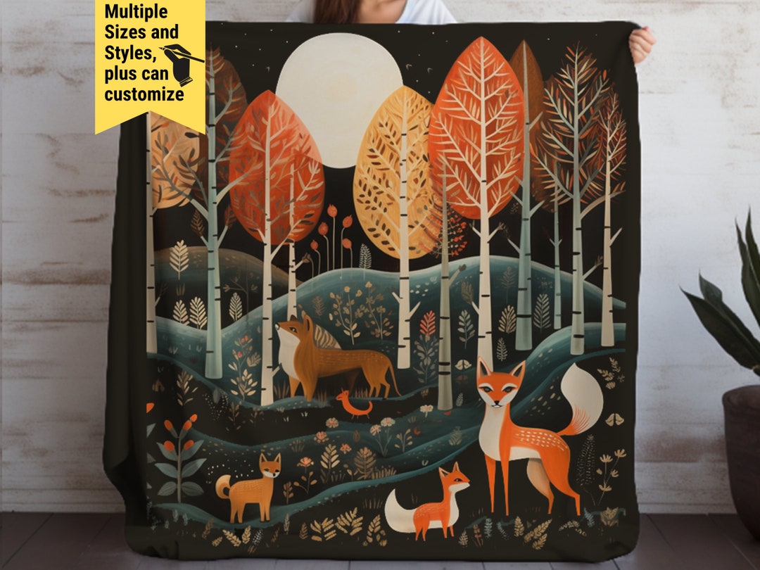 Custom Fox Fleece Blanket, Sherpa Fabric, Forestcore Fox Blanket