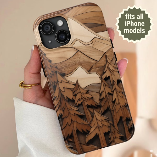 Mountain Phone case Wood Cutout iPhone asthectic phone case useful gift for her glossy phone case cool iphone case gift-for her iphone 15 14