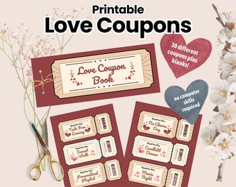 Printable Love Coupon gift printable Valentines Day coupon book date night coupon romantic I love my boyfriend coupon book for her him cupon