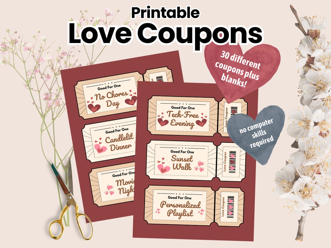 Printable Love Coupon Gift Printable Valentines Day Coupon Book Date ...