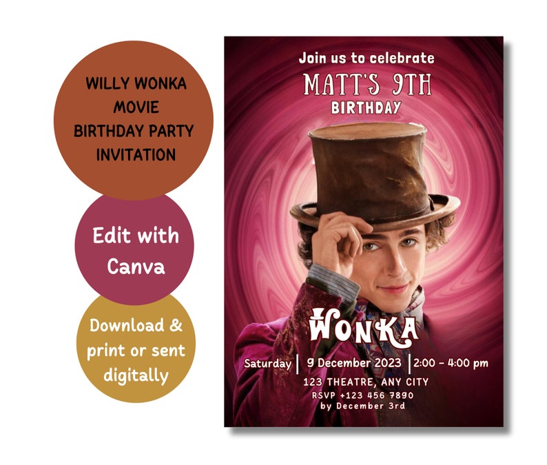 Willy Wonka Movie Invitation, Wonka Birthday Invitation, Willy Wonka Party, Wonka Golden Ticket ...
