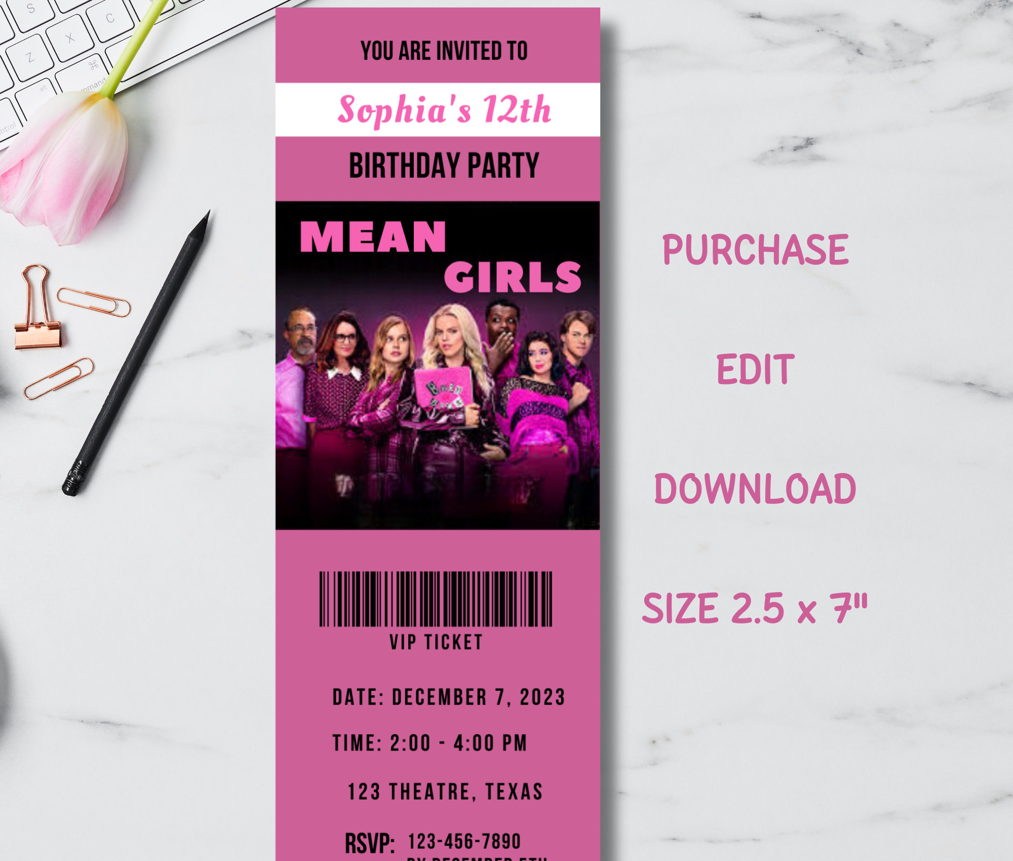 Mean Girls Movie Ticket Invitation, Mean Girls Birthday Invitation